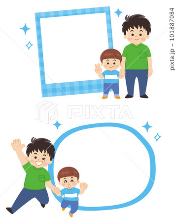 お父さんと息子とフレームのイラストセット　フォトフレーム　吹き出し 101887084