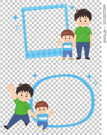 お父さんと息子とフレームのイラストセット　フォトフレーム　吹き出し 101887084