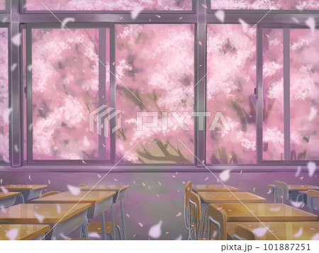 桜の花びら舞う教室・夕景 101887251