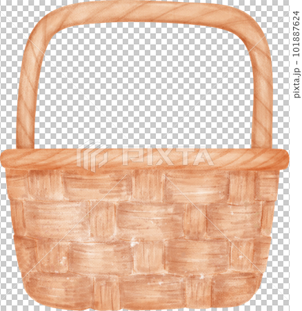 Empty wicker wooden picnic basket with handle watercolor illustration Empty wicker wooden picnic basket with handle watercolor illustration 101887624