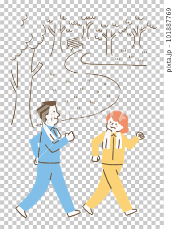 Elderly couple doing physical fitness in the park _ color 101887769
