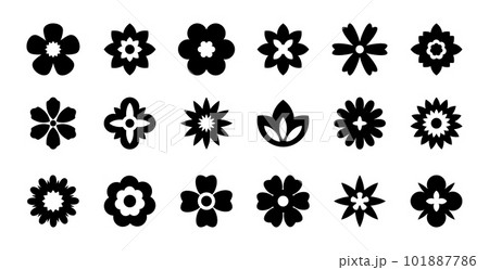 Flat black flower icons set. Simple flower silhouette. 101887786