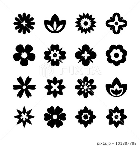 Flat black flower icons set. Simple flower silhouette. Flat black flower icons set. Simple flower silhouette. 101887788