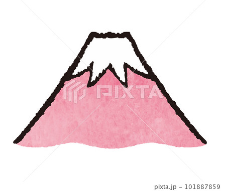 シンプルなピンク色の富士山 手描きイラスのイラスト素材 [101887859