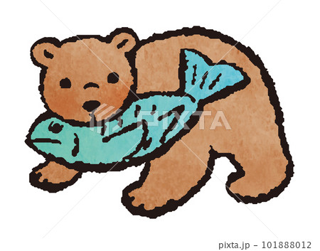 魚をくわえた熊 手描きイラストのイラスト素材 [101888012] - PIXTA