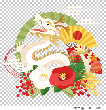 しめ縄と辰の2024年辰年の年賀状テンプレート(ベクターイラスト) 101888049