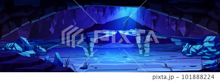Cartoon underwater cave with stone bridge Cartoon underwater cave with stone bridge 101888224