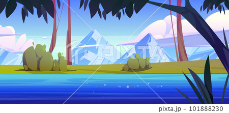 Nature landscape with mountains, river and forest 101888230