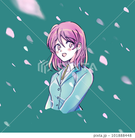 笑顔の女子学生　桜吹雪 101888448