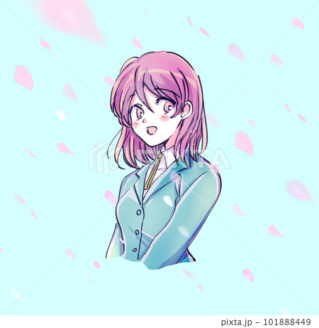 笑顔の女子学生　桜吹雪 101888449