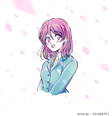 笑顔の女子学生 桜吹雪 笑顔の女子学生 桜吹雪 101888451