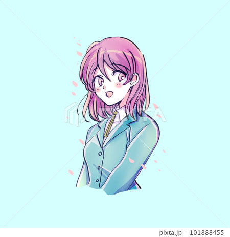 笑顔の女子学生　桜吹雪 101888455
