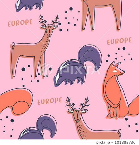 Animals of Europe, skunk and deer with antlers 101888736