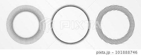 Halftone round frame. Halftone circle logo. Dots emblem. 101888746