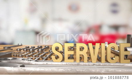The gold service text and tool equipment for garage concept 3d rendering The gold service text and tool equipment for garage concept 3d rendering 101888778