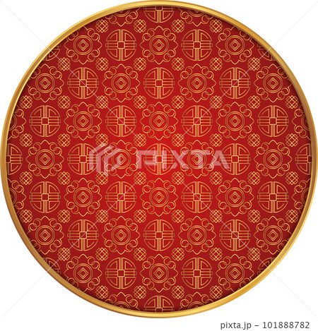 Chinese round frame. Chinese pattern circle. Luxury red golden line ornament. 101888782