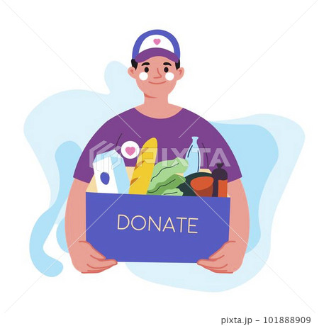 Charity and donation, person with food box vector Charity and donation, person with food box vector 101888909
