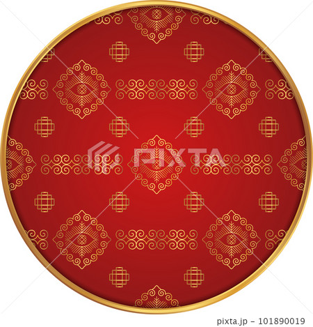 Chinese round frame. Chinese pattern circle. Luxury red golden line ornament. 101890019