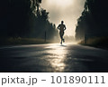 athlete runnerforest trail in the rain 101890111