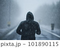 athlete runnerforest trail in the rain 101890115