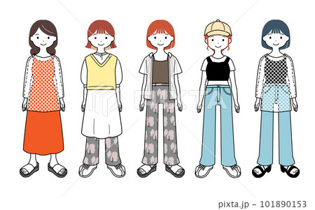 私服の女性の全身イラストセット 101890153