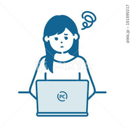 パソコンの前で悩む女性 パソコンの前で悩む女性 101890217