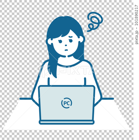 パソコンの前で悩む女性 パソコンの前で悩む女性 101890217