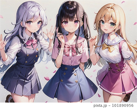 Anime Girls Character Kit Cartoon School Stock Vector (Royalty Free)  1856570071