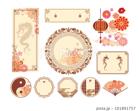 華やかな中華風背景フレーム枠背景 101891757