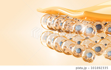 Structure of skin cell layers epidermis and dermis 3d render. Problem of aging, wrinkles, acne. Protein synthesis of hyaluronic acid, collagen and elastin decreases, cosmetic banner. 3D illustration Structure of skin cell layers epidermis and dermis 3d render. Problem of aging, wrinkles, acne. Protein synthesis of hyaluronic acid, collagen and elastin decreases, cosmetic banner. 3D illustration 101892335