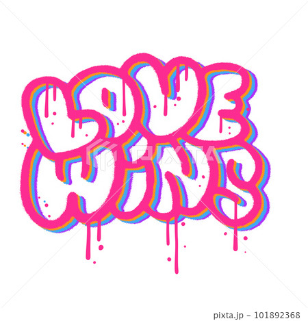 Love wins - lettering saying in urban graffiti style typography print for t-shirt, banner, poster, cards, cases, cover design template. Textured rainbow vector illstration. Love wins - lettering saying in urban graffiti style typography print for t-shirt, banner, poster, cards, cases, cover design template. Textured rainbow vector illstration. 101892368