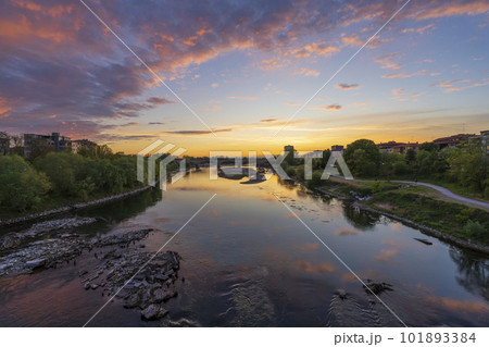 Nice view of bridge over Ticino river in Pavia at sunset Nice view of bridge over Ticino river in Pavia at sunset 101893384