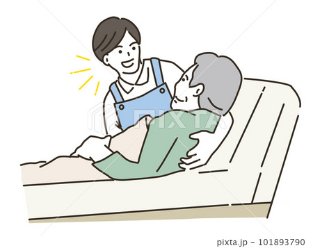 ベッドで起き上がりの介助をする男性介護士 101893790