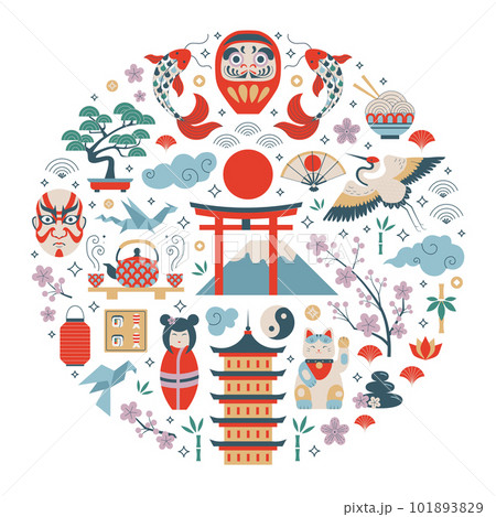 Love Japan Travel Print Stylized in Circle Shape 101893829
