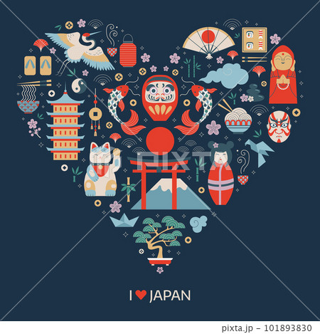 Love Japan Travel Print Stylized in Circle Shape 101893830