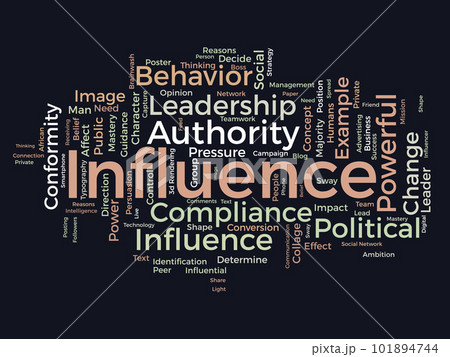 Word cloud background concept for Influence. leadership influence power for client management, share strategy concept. vector illustration. 101894744
