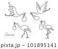 おくるみに入った赤ちゃんを運ぶコウノトリのベクター線イラスト 101895141