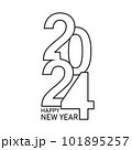 Happy New Year 2024 text design. for Brochure design template, card, banner. Vector illustration. Isolated on white background. 101895257