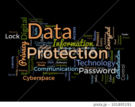 Word cloud background concept for Data protection. Digital security, network technology encryption of cyber cloud safety. vector illustration. Word cloud background concept for Data protection. Digital security, network technology encryption of cyber cloud safety. vector illustration. 101895291