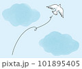 空高く舞う白い鳩のシンプルな水彩テクスチャーイラスト 101895405
