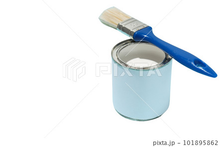 Can with paint and brush, isolated on white background, PNG 101895862
