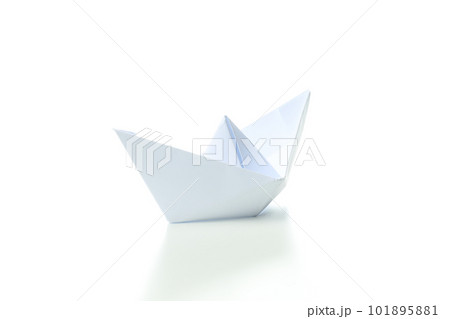 Concept of travel and adventure with paper boat, isolated on white background 101895881