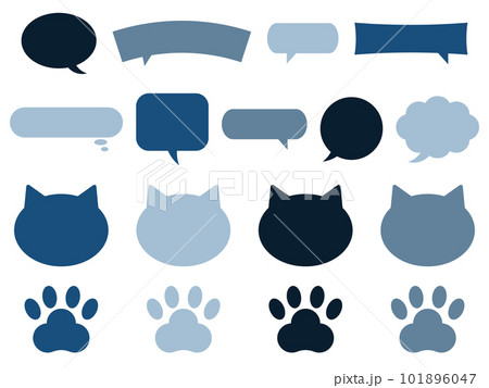 可愛い猫と吹き出しのイラストセット　ブルー 101896047