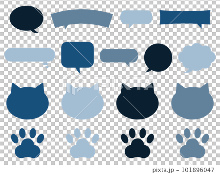 可愛い猫と吹き出しのイラストセット　ブルー 101896047