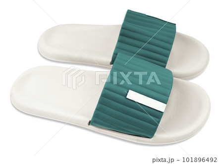 The Rubber green and white slippers isolated on white background, Save clipping path. 101896492