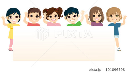 Holding Empty Blank Board Waving Hands Holding Empty Blank Board Waving Hands 101896598