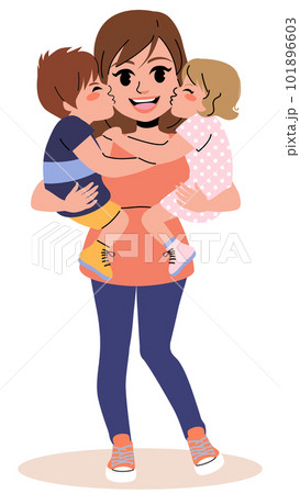 Young Mother Holding Kissing Children On Mother Day 101896603
