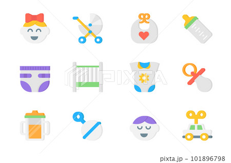 Baby items 3d icons set. Pack flat pictograms of wash in girl, stroller, bib, milk bottle, diaper, crib, bodysuit, pacifier, rattle, boy, toy and other. Vector elements for mobile app and web design Baby items 3d icons set. Pack flat pictograms of wash in girl, stroller, bib, milk bottle, diaper, crib, bodysuit, pacifier, rattle, boy, toy and other. Vector elements for mobile app and web design 101896798