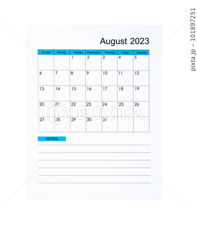 The Vertical of August 2023 Calendar page for 2023 year isolated on white background, Saved clipping path. 101897251