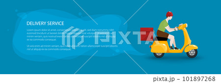 Young guy rides a scooter, banner 101897268